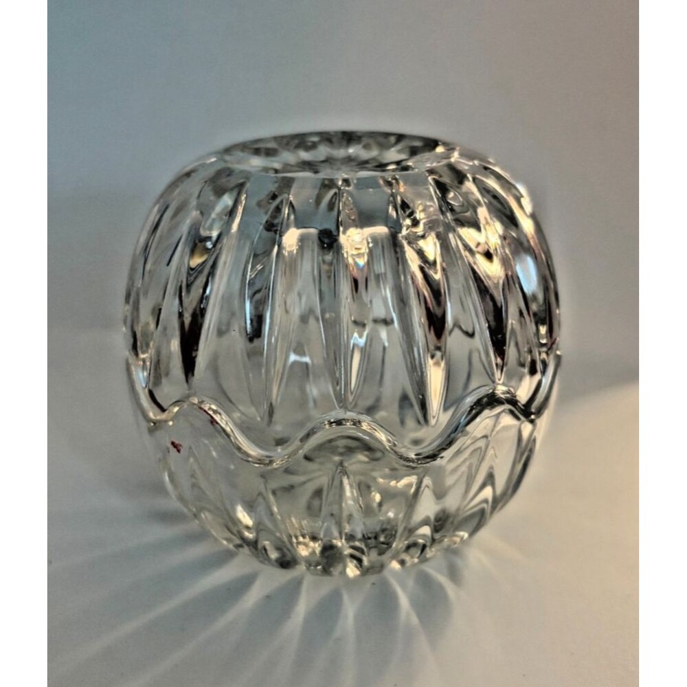 Vintage Crystal Round Trinket Box 24% Leaded Yugoslavian Glass Starburst Pattern
